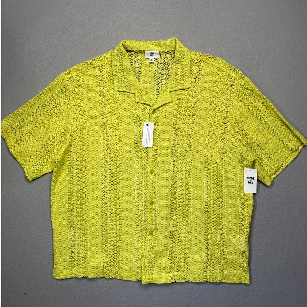 Mode of One Men's Crochet Relaxed  Camp Shirt Harvest Pear XXL $50